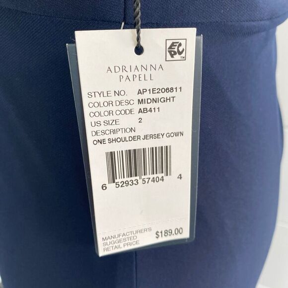 Adrianna Papell One-Shoulder Jersey Gown Navy Blue Sz 2 - Picture 10 of 13